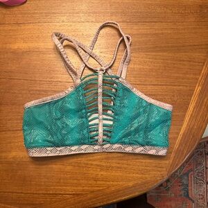 Teal and Snake Print Strappy Sports Bra pole dance top